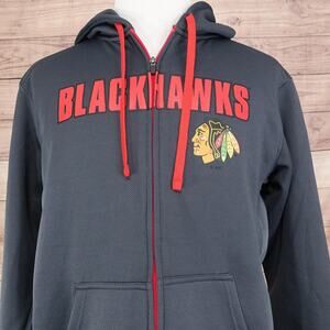 Chicago Blackhawks Hoodie Mens Medium Black Red NHL Hockey Full Zip Hoodie